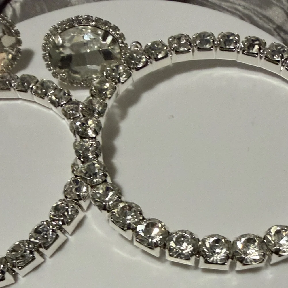 Elegant Silver Crystal Hoop Earrings - Picture 4 of 4